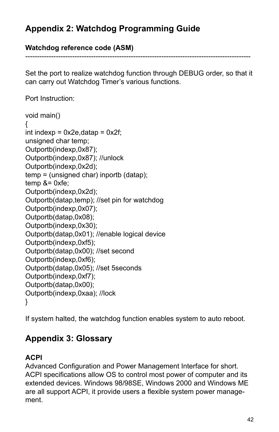 Appendix 2: watchdog programming guide, Appendix 3: glossary | Habey BIS-6590 User Manual | Page 47 / 50