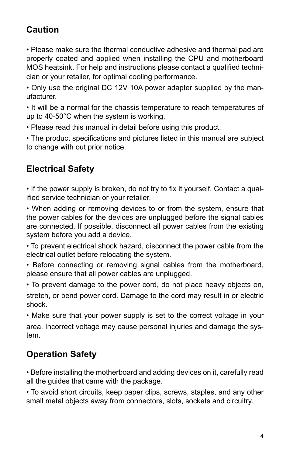 Caution, Electrical safety, Operation safety | Habey BIS-6590 User Manual | Page 9 / 50