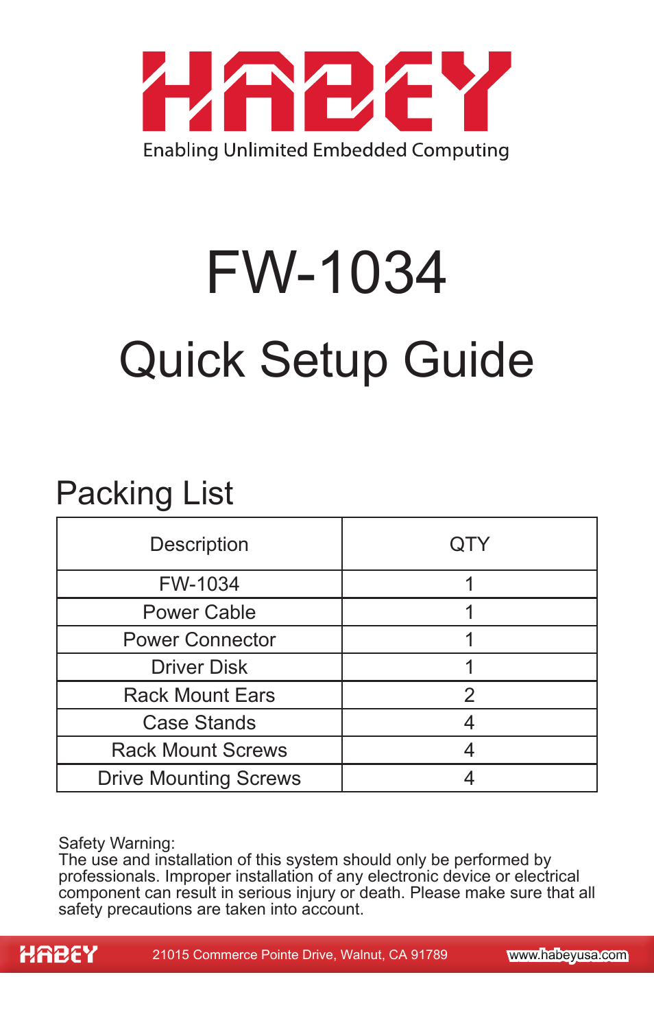 Habey FW-1034 User Manual | 3 pages