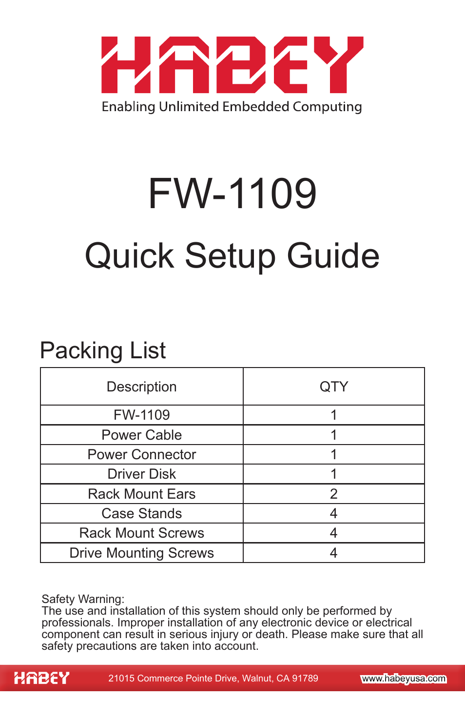 Habey FW-1109 User Manual | 3 pages