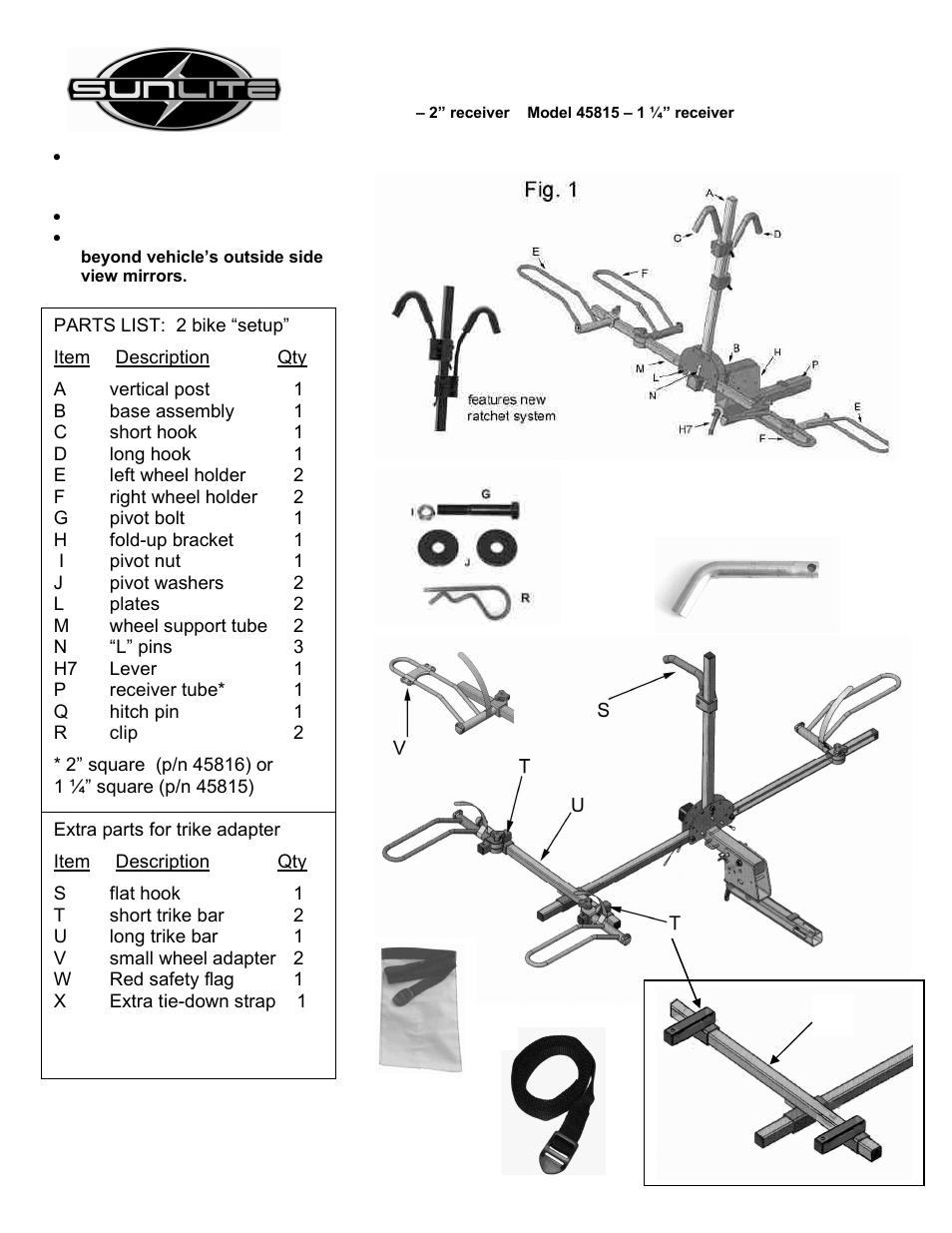 Hollywood Racks 45815 Sunlight Recumbent Rack User Manual | 8 pages