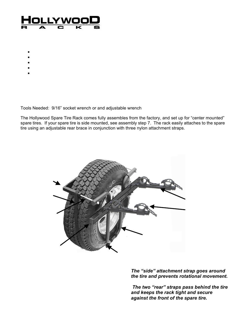 Hollywood Racks Spare Tire Rack SR2 User Manual | 5 pages