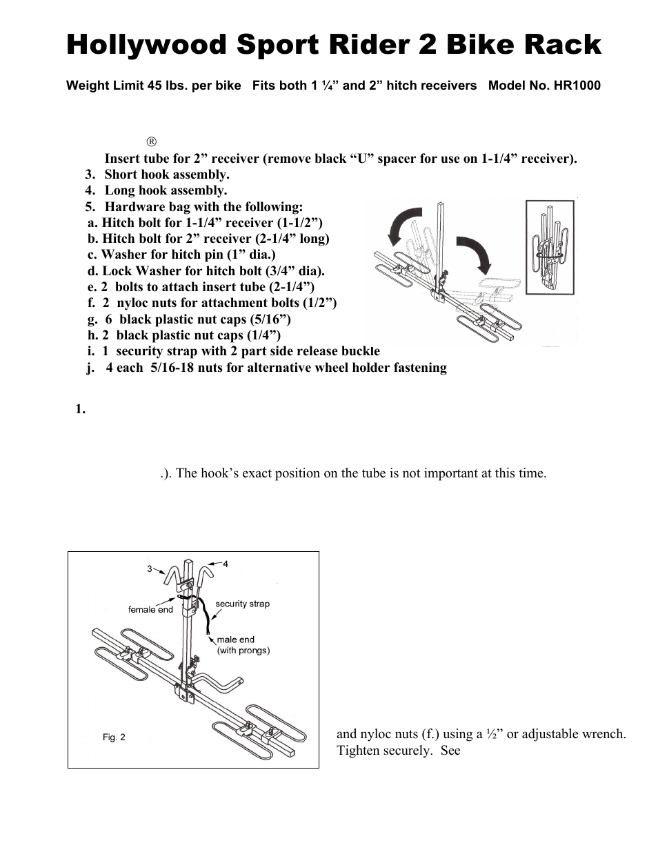 Hollywood Racks HR1000 SportRider 2 bike version 1 User Manual | 5 pages