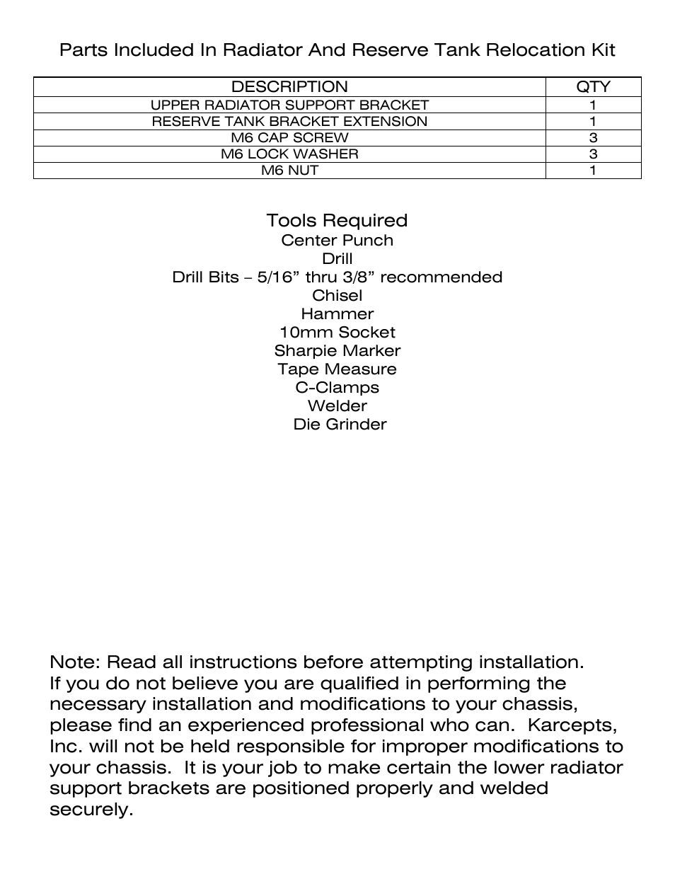 Tools required | Karcepts KRB02 User Manual | Page 2 / 8