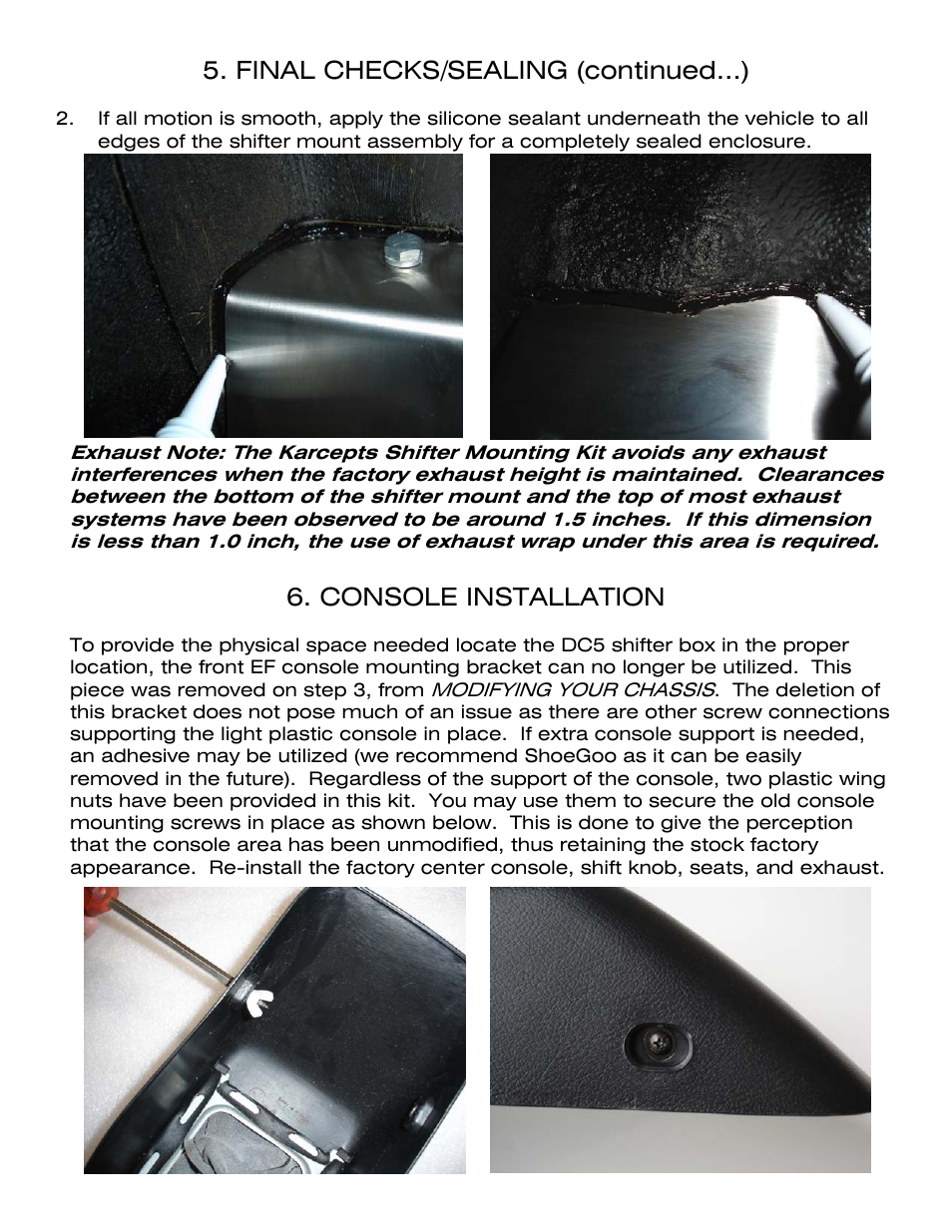 Final checks/sealing (continued…), Console installation | Karcepts KSM03 User Manual | Page 16 / 18