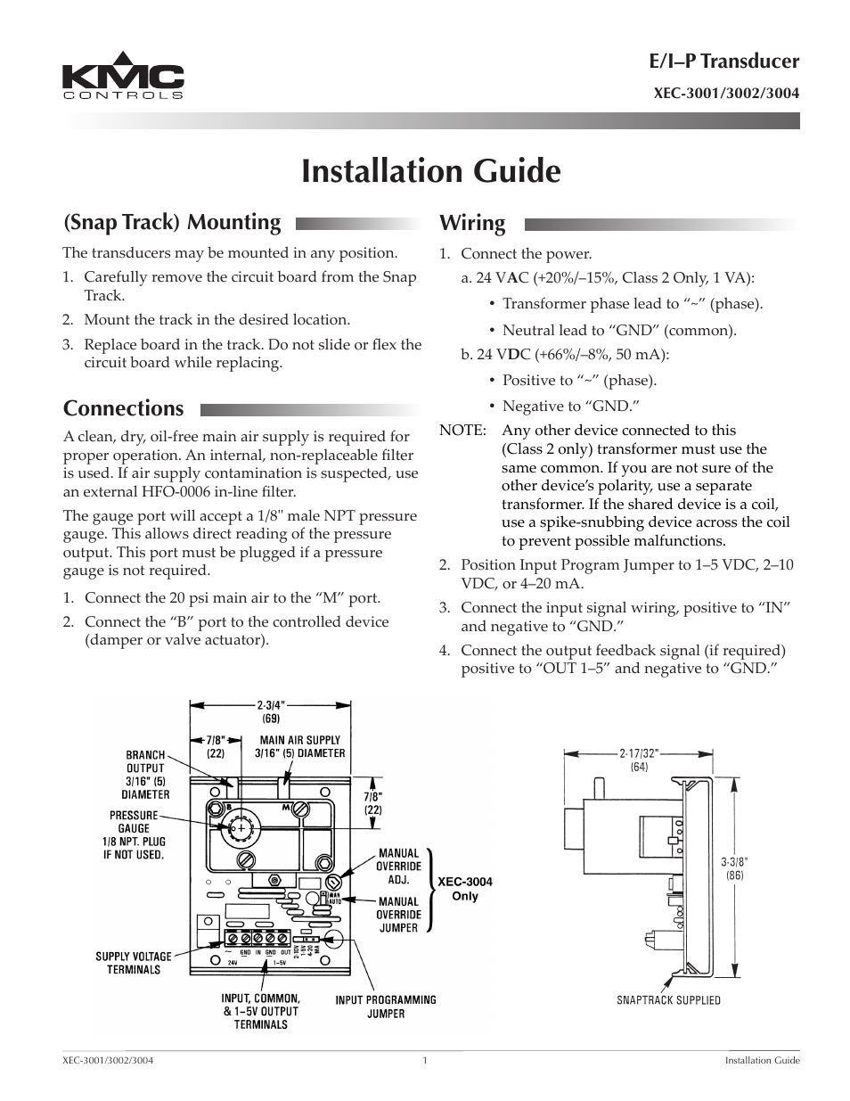 KMC Controls XEC-3004 User Manual | 2 pages