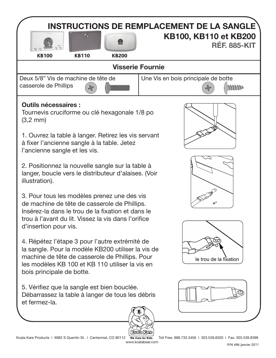 Réf. 885-kit, Visserie fournie | Koala Kare 885-KIT User Manual | Page 3 / 4