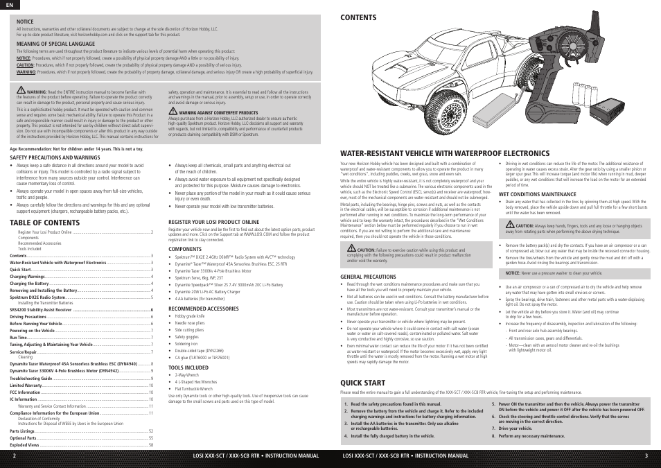 Losi LOS03003 XXX-SCB Brushless RTR User Manual | Page 2 / 6