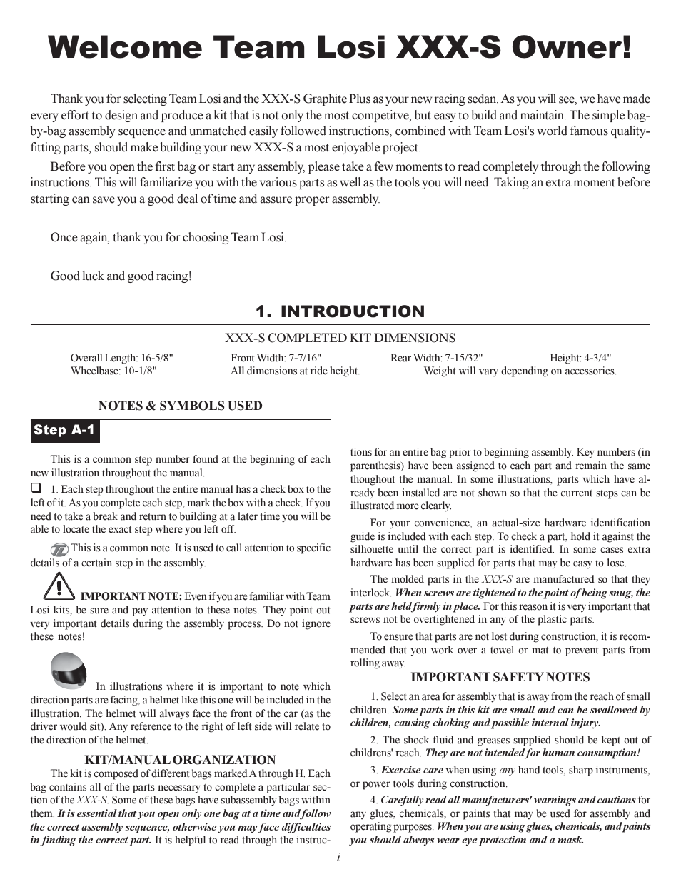 Welcome team losi xxx-s owner, Introduction | Losi XXX-S Sport User Manual | Page 2 / 40