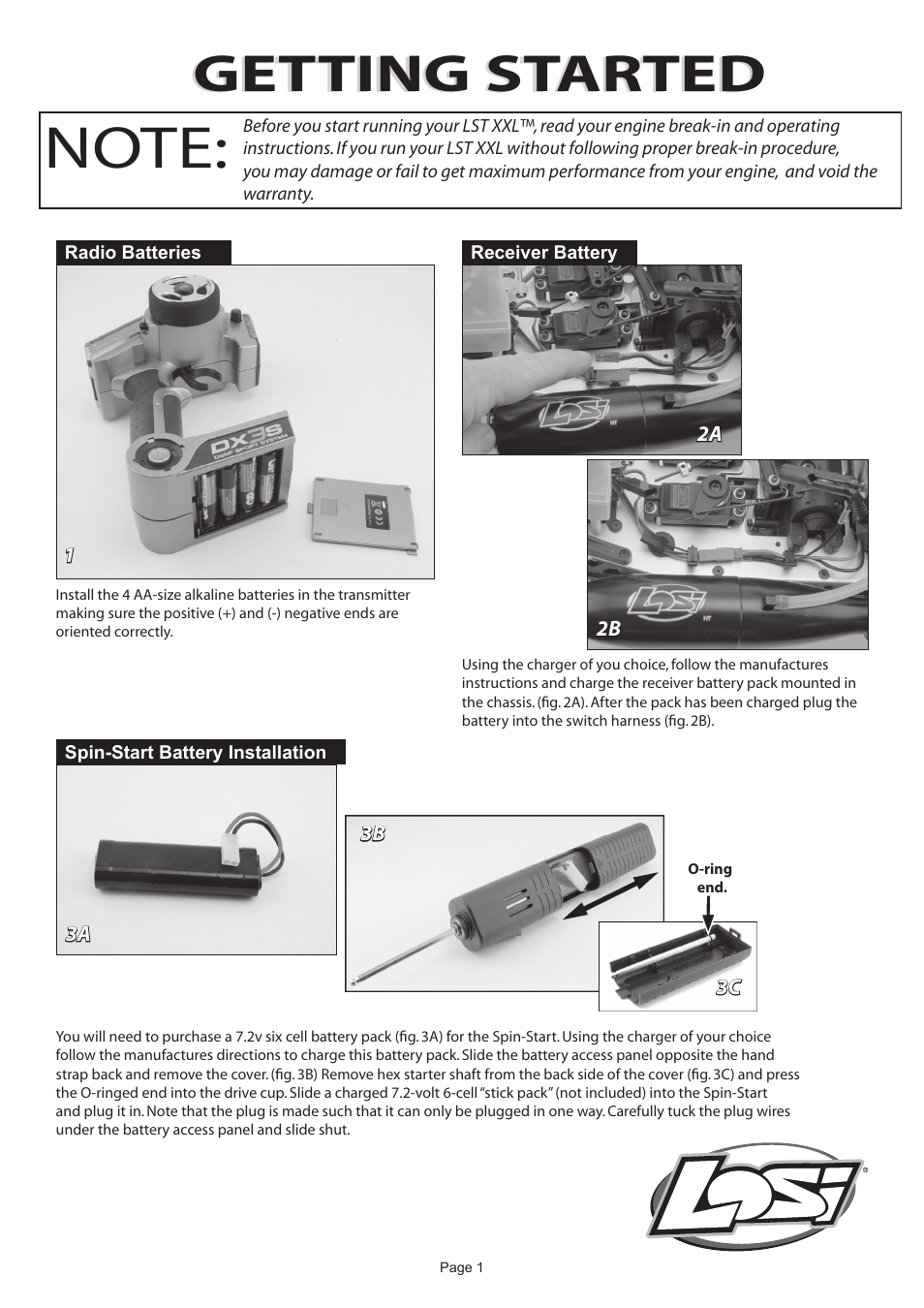 Losi LST XXL Getting Started Guide User Manual | 4 pages
