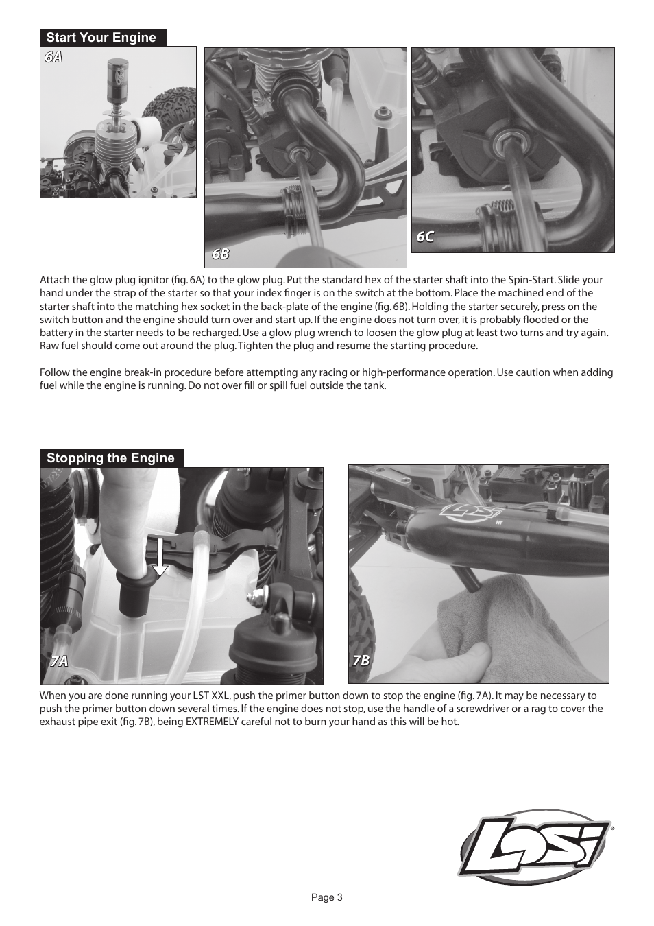 Caution hot | Losi LST XXL Getting Started Guide User Manual | Page 3 / 4