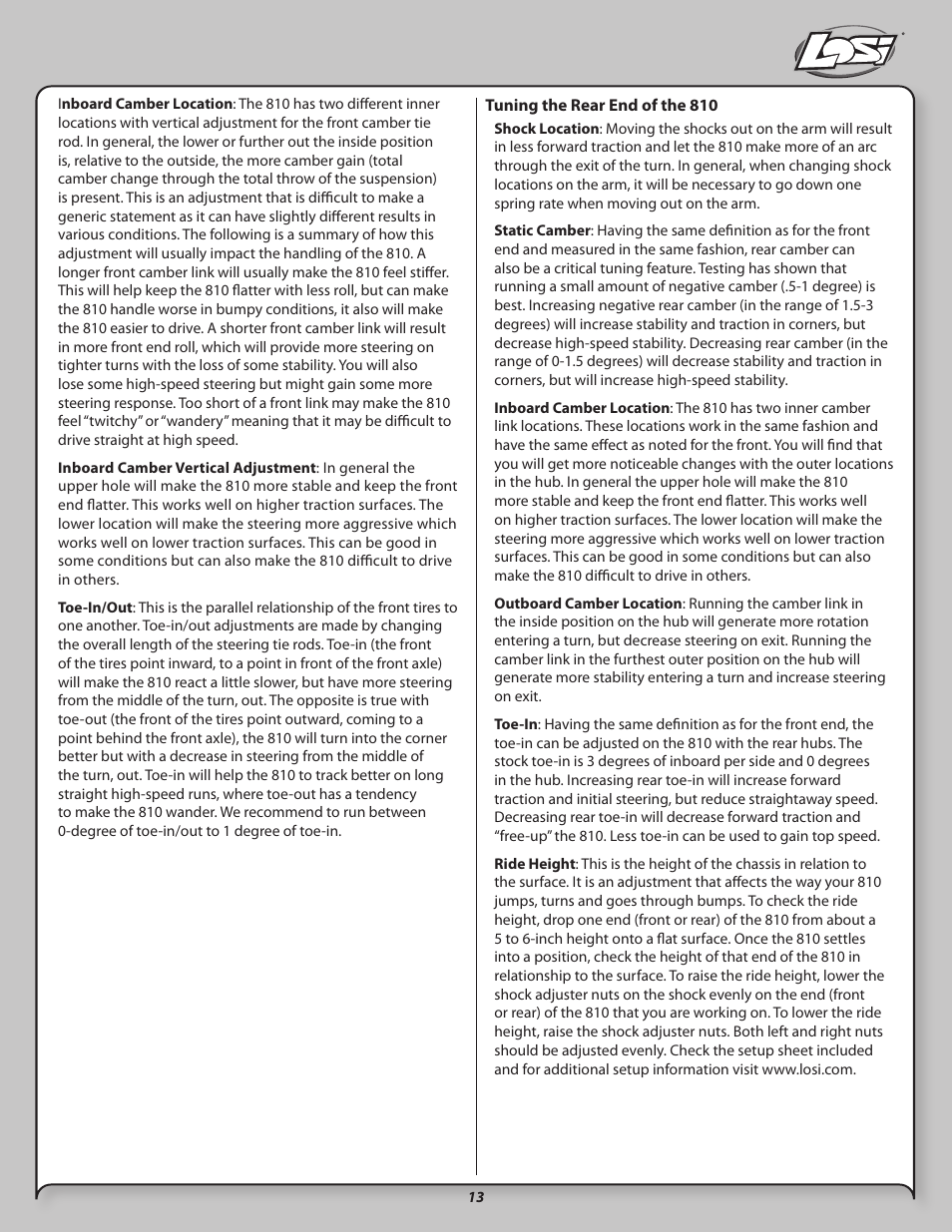 Losi LOSB0021 User Manual | Page 13 / 20