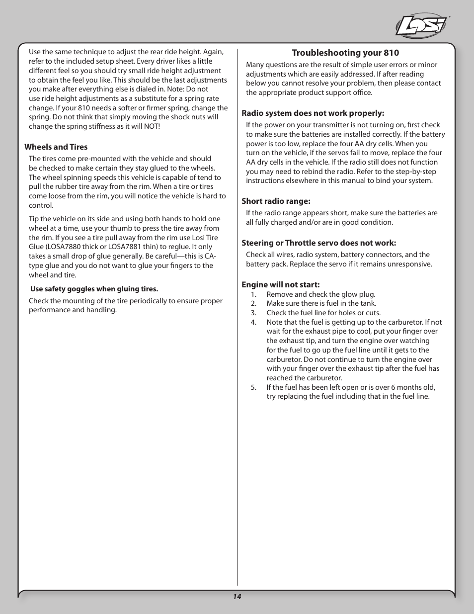 Losi LOSB0021 User Manual | Page 14 / 20
