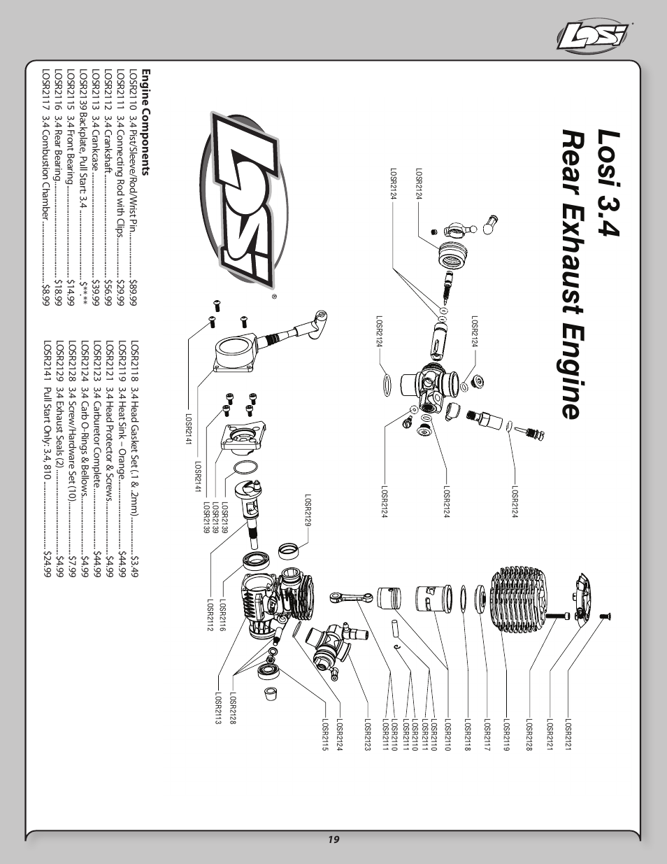 Losi 3.4 r ear exhaust engine | Losi LOSB0021 User Manual | Page 19 / 20