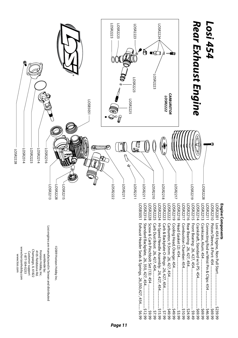 Losi 454 rea r exhaust engine, Page 11 | Losi LOSB0085 Manual User Manual | Page 11 / 12