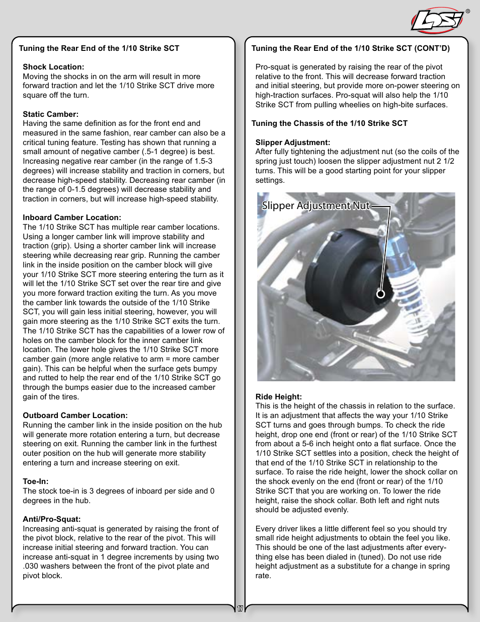 Slipper adjustment nut | Losi LOSB0105BD User Manual | Page 17 / 36
