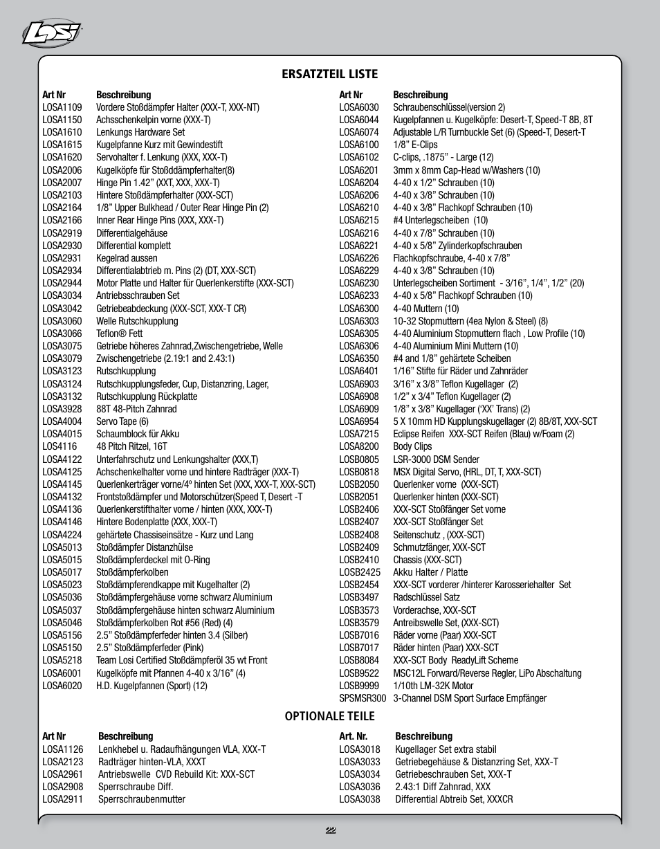 Losi LOSB0109 User Manual | Page 22 / 56