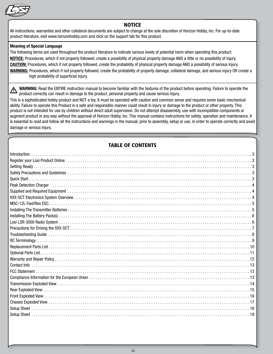 Losi LOSB0109JS User Manual | Page 2 / 20