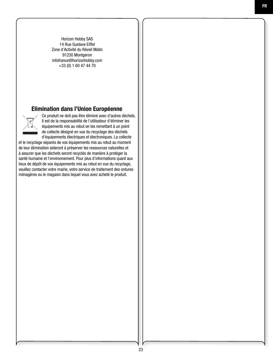 Elimination dans l’union européenne | Losi LOSB0113 User Manual | Page 23 / 44