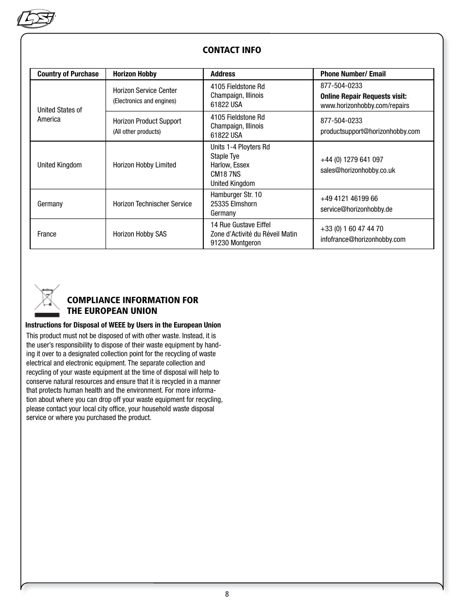 Losi LOSB0113 User Manual | Page 8 / 44