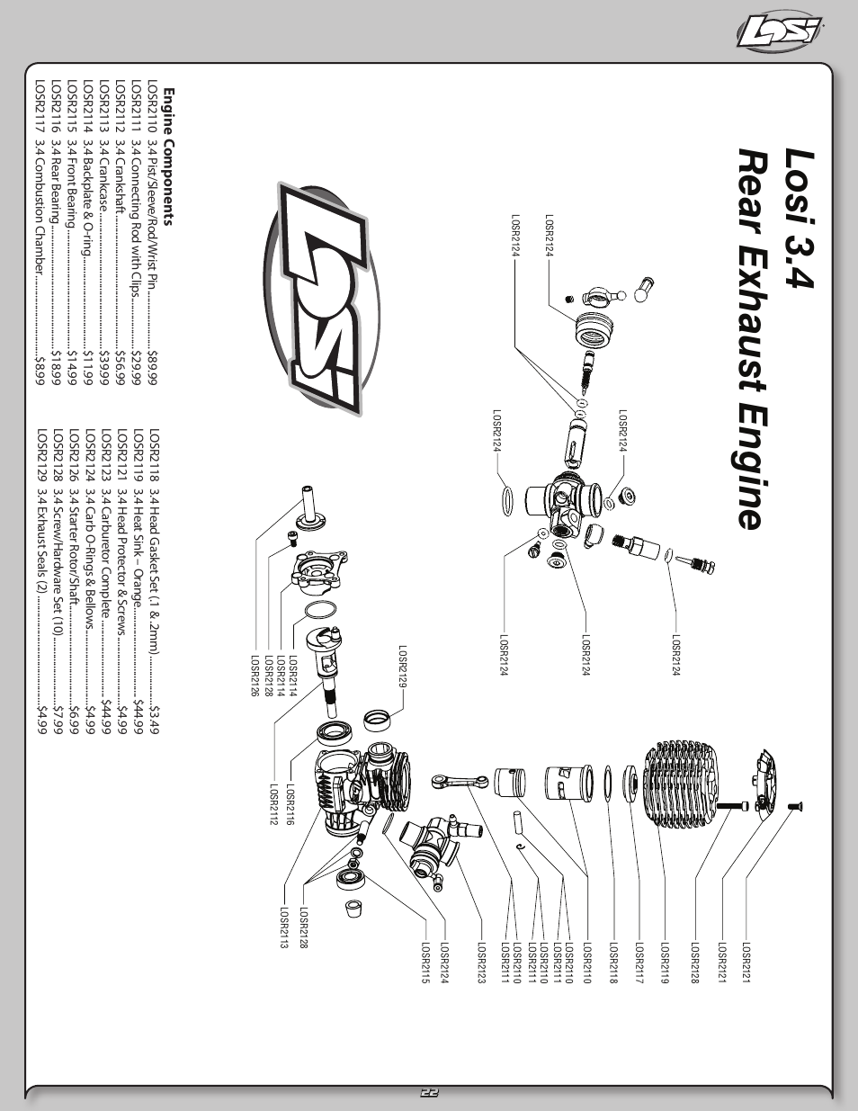 Losi 3.4 r ear exhaust engine | Losi LOSB0126 User Manual | Page 22 / 24