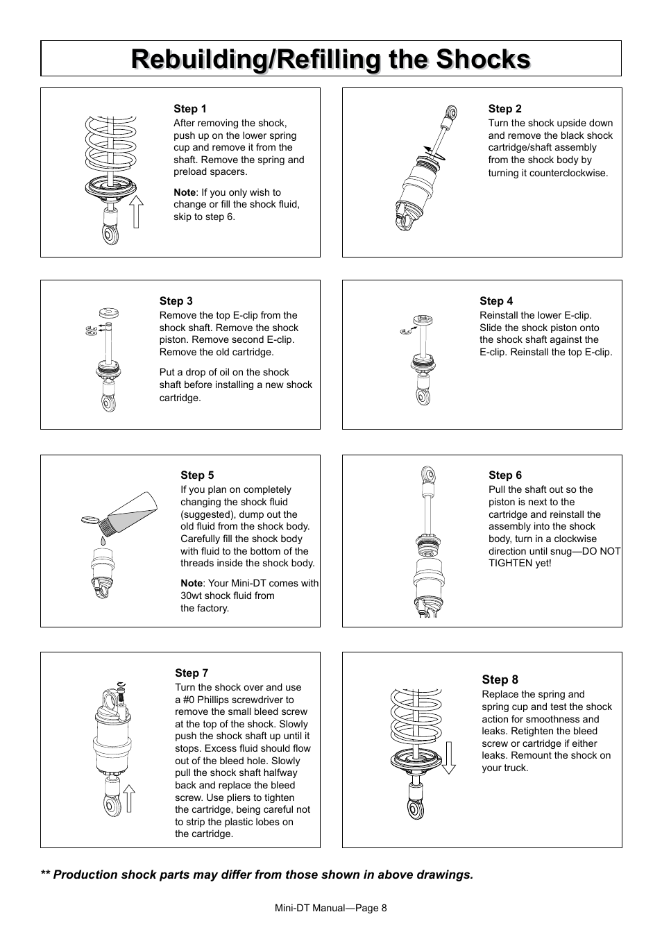 Rebuilding/refilling the shocks | Losi LOSB0202T3 Manual User Manual | Page 8 / 8