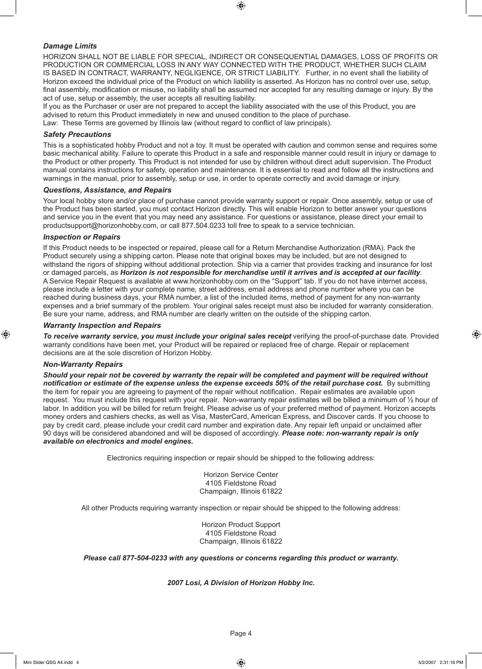 Losi LOSB0205 Quick Start User Manual | Page 3 / 3