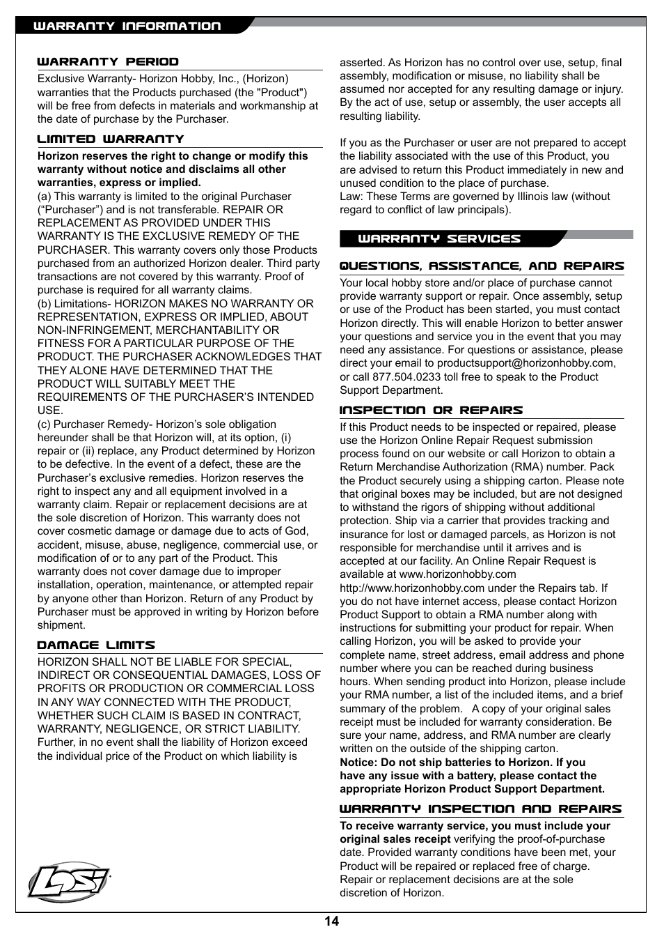 Losi LOSB0206BD Manual User Manual | Page 14 / 16