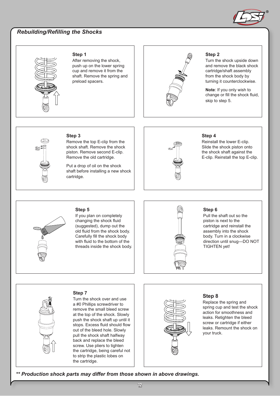 Rebuilding/refilling the shocks | Losi LOSB0207 User Manual | Page 12 / 20