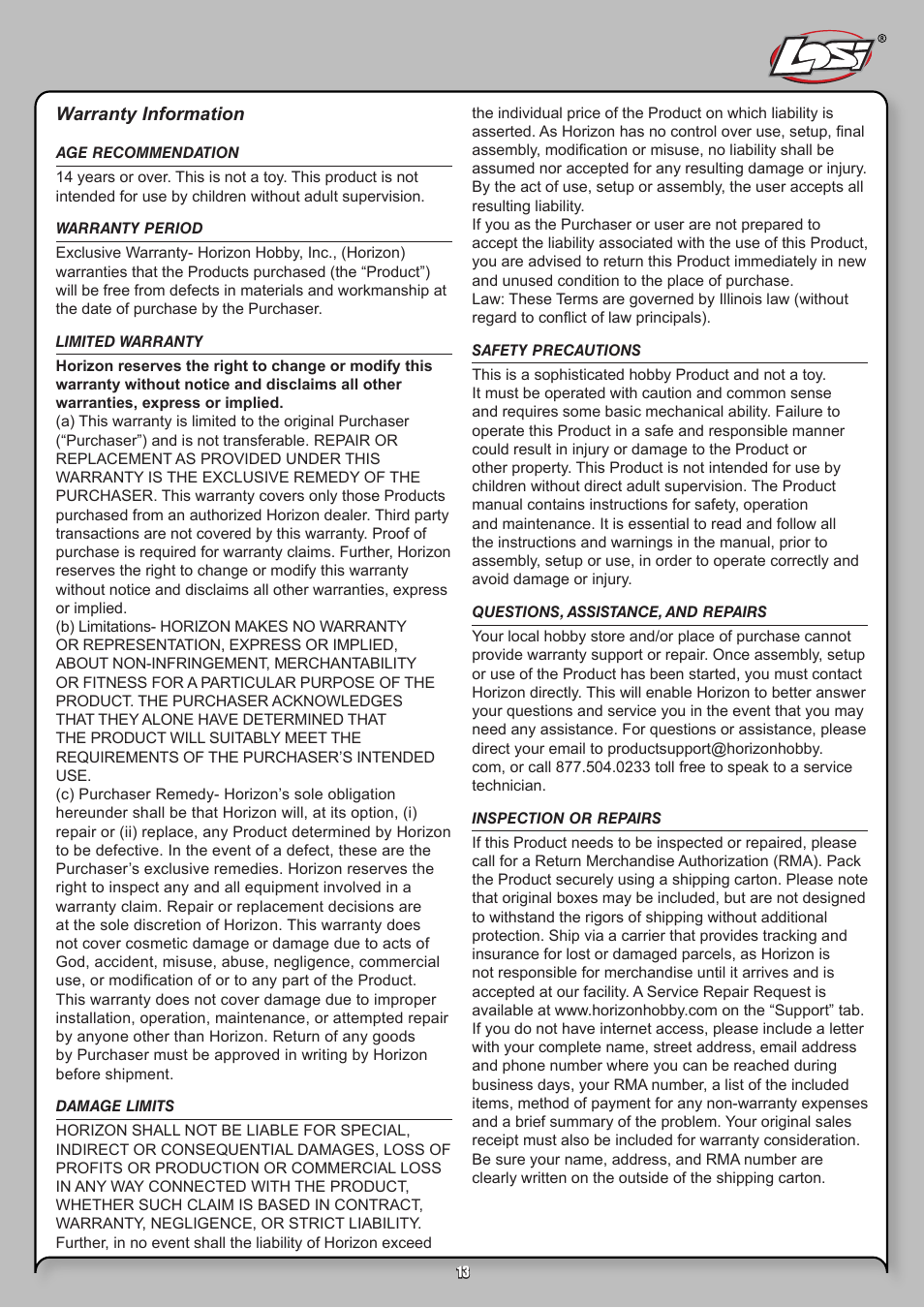 Losi LOSB0207 User Manual | Page 13 / 20