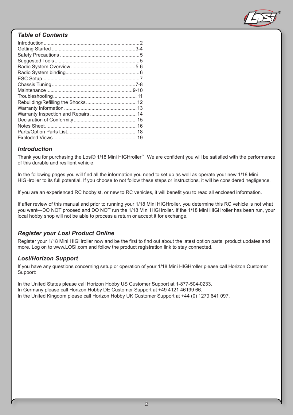 Losi LOSB0207 User Manual | Page 2 / 20