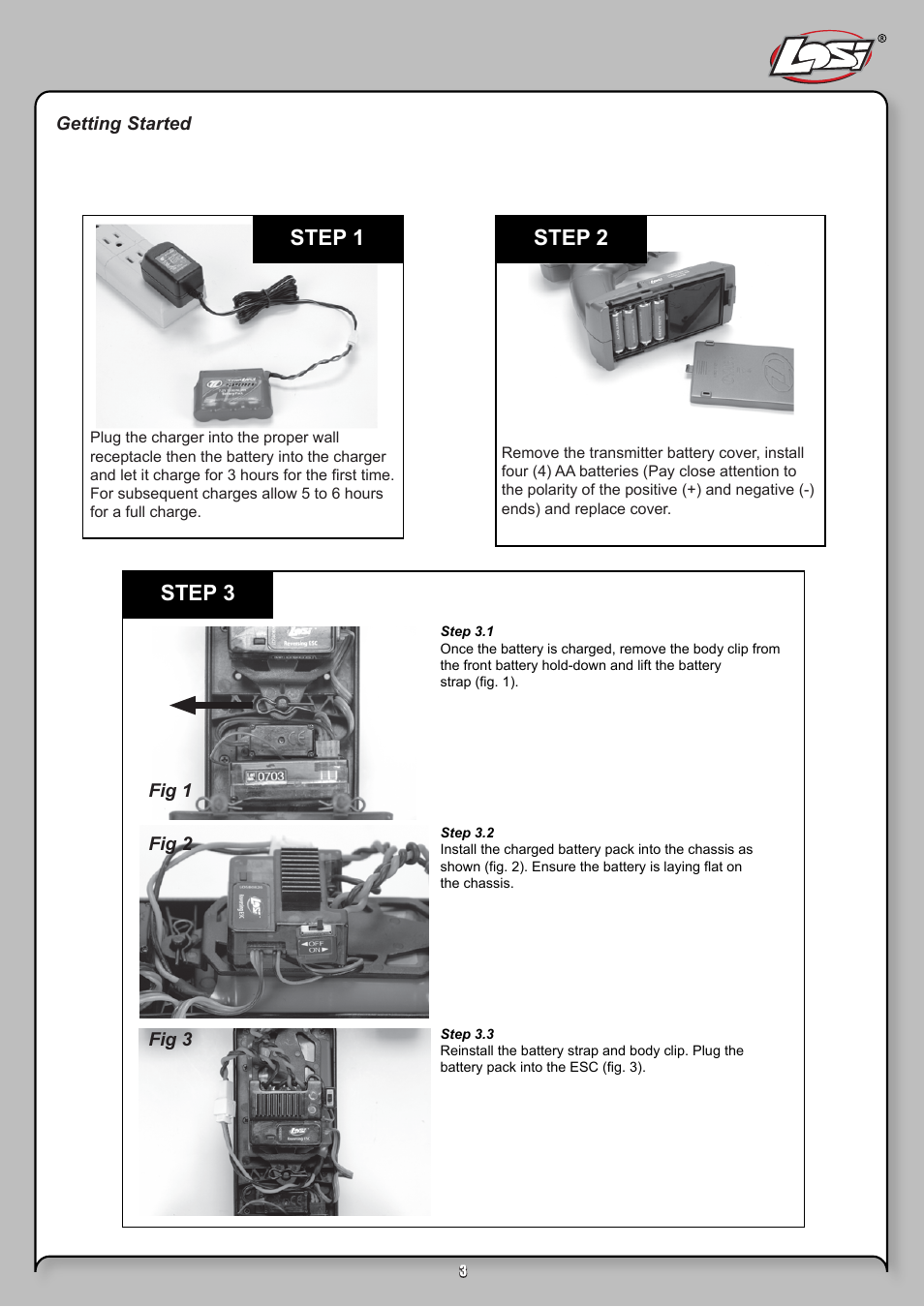 Step 1 step 2, Step 3 fig 1 fig 2 fig 3 | Losi LOSB0207 User Manual | Page 3 / 20