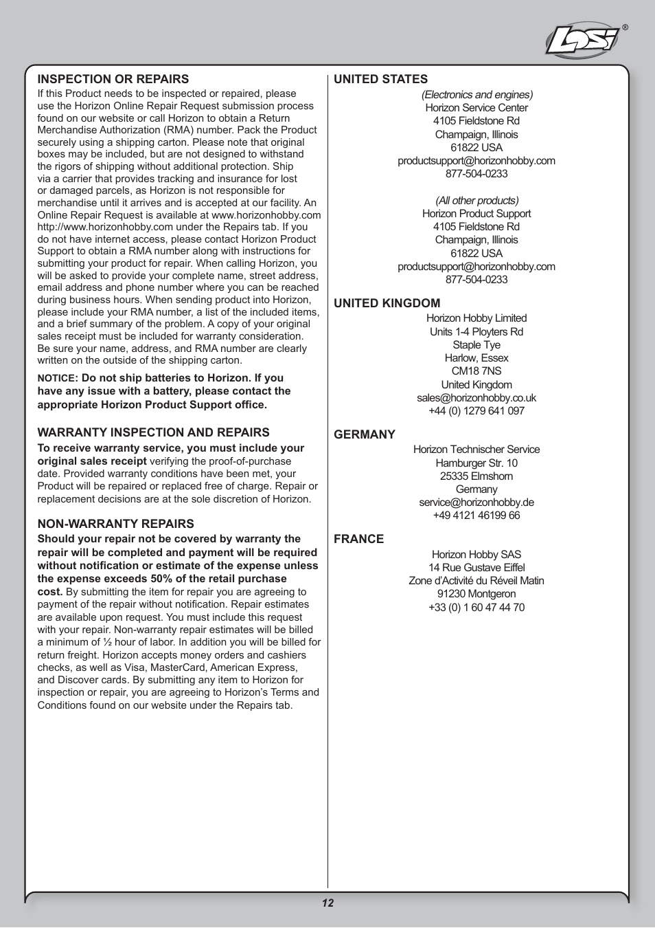 Losi LOSB0208BD User Manual | Page 12 / 15