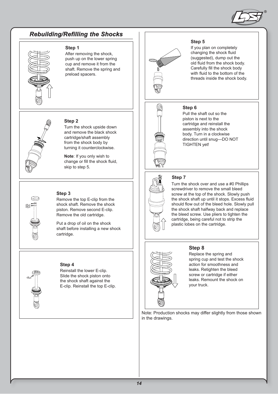 Rebuilding/refilling the shocks | Losi LOSB0208BD User Manual | Page 14 / 15