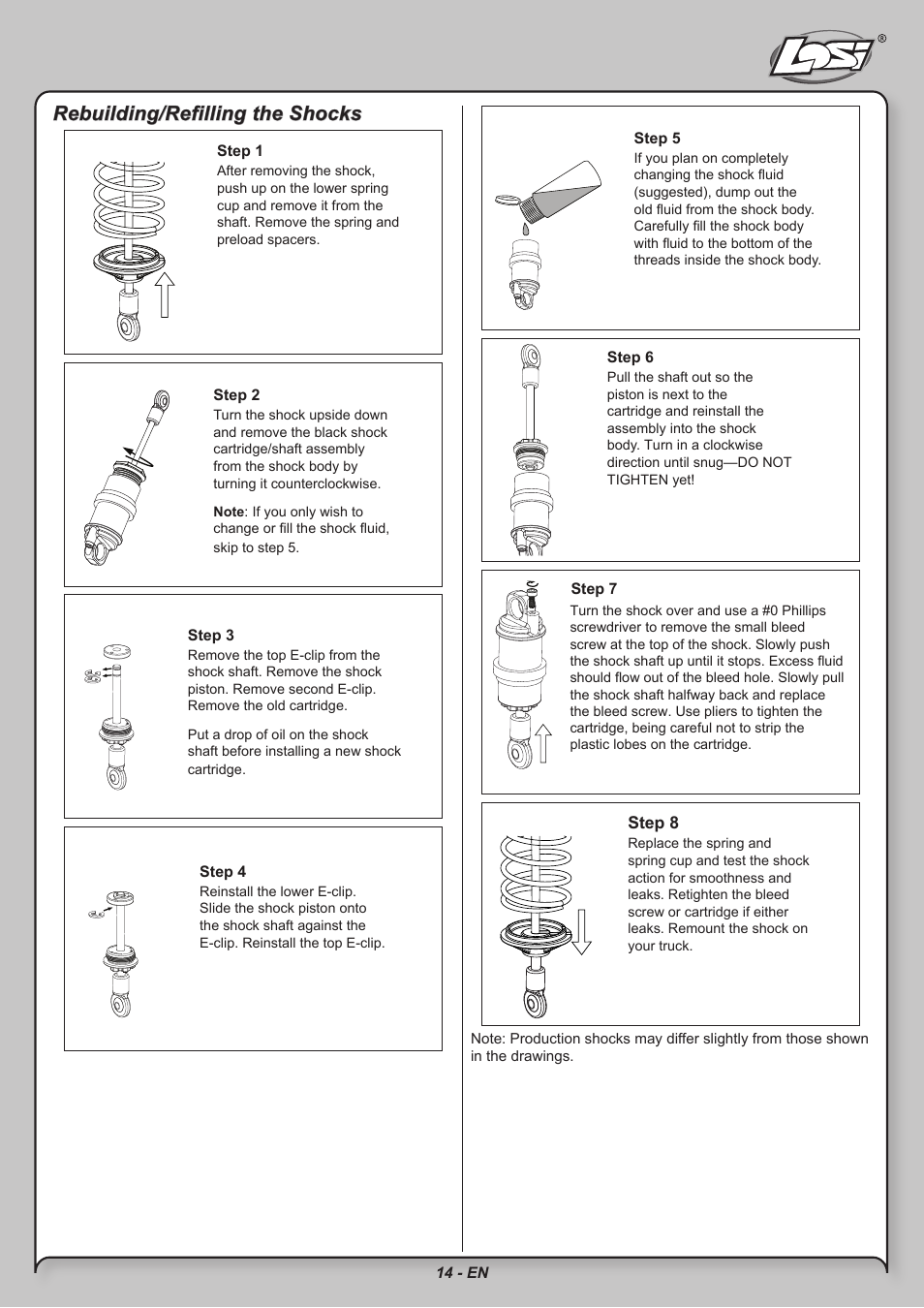 Rebuilding/refilling the shocks | Losi LOSB0211 User Manual | Page 14 / 18