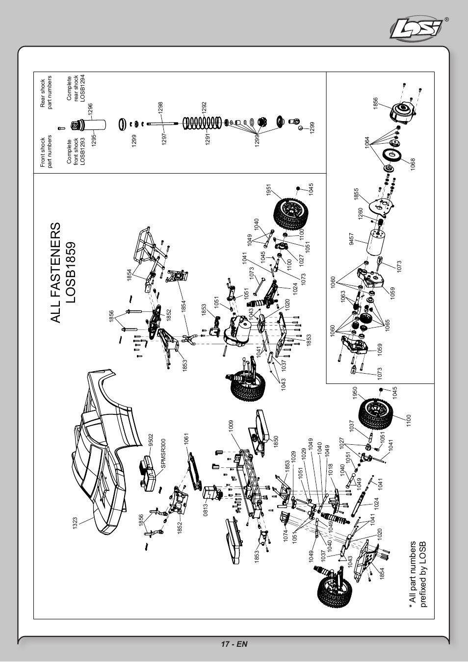 All f asteners losb1859, All part numbers prefixed by losb, 17 - en | Losi LOSB0211 User Manual | Page 17 / 18