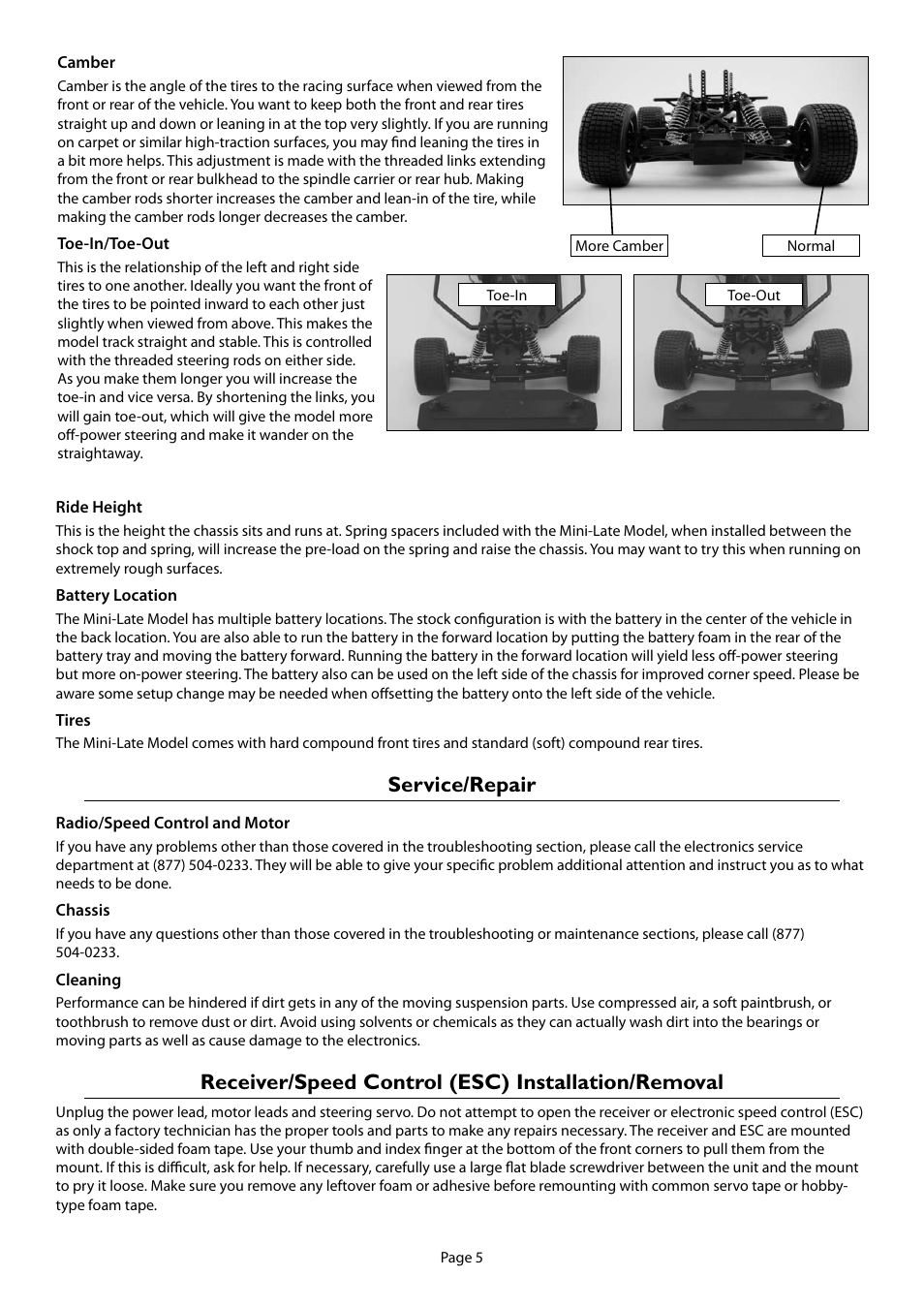Service/repair, Receiver/speed control (esc) installation/removal | Losi LOSB0221 Manual User Manual | Page 5 / 12