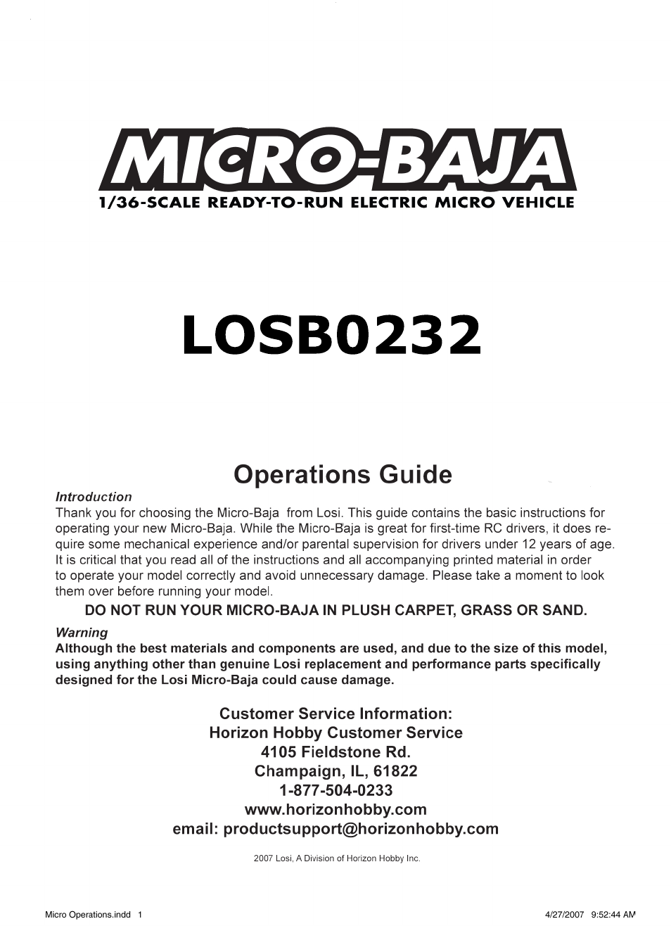 Losi LOSB0232 User Manual | 5 pages