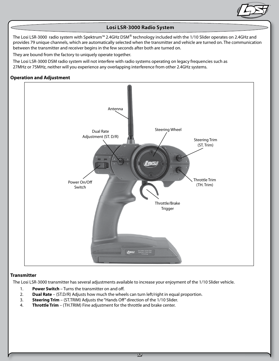 Losi lsr-3000 radio system | Losi LOSB0290 User Manual | Page 12 / 32