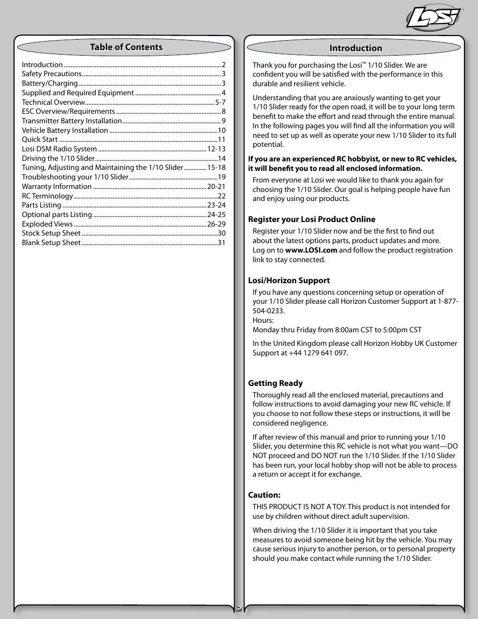 Losi LOSB0290 User Manual | Page 2 / 32