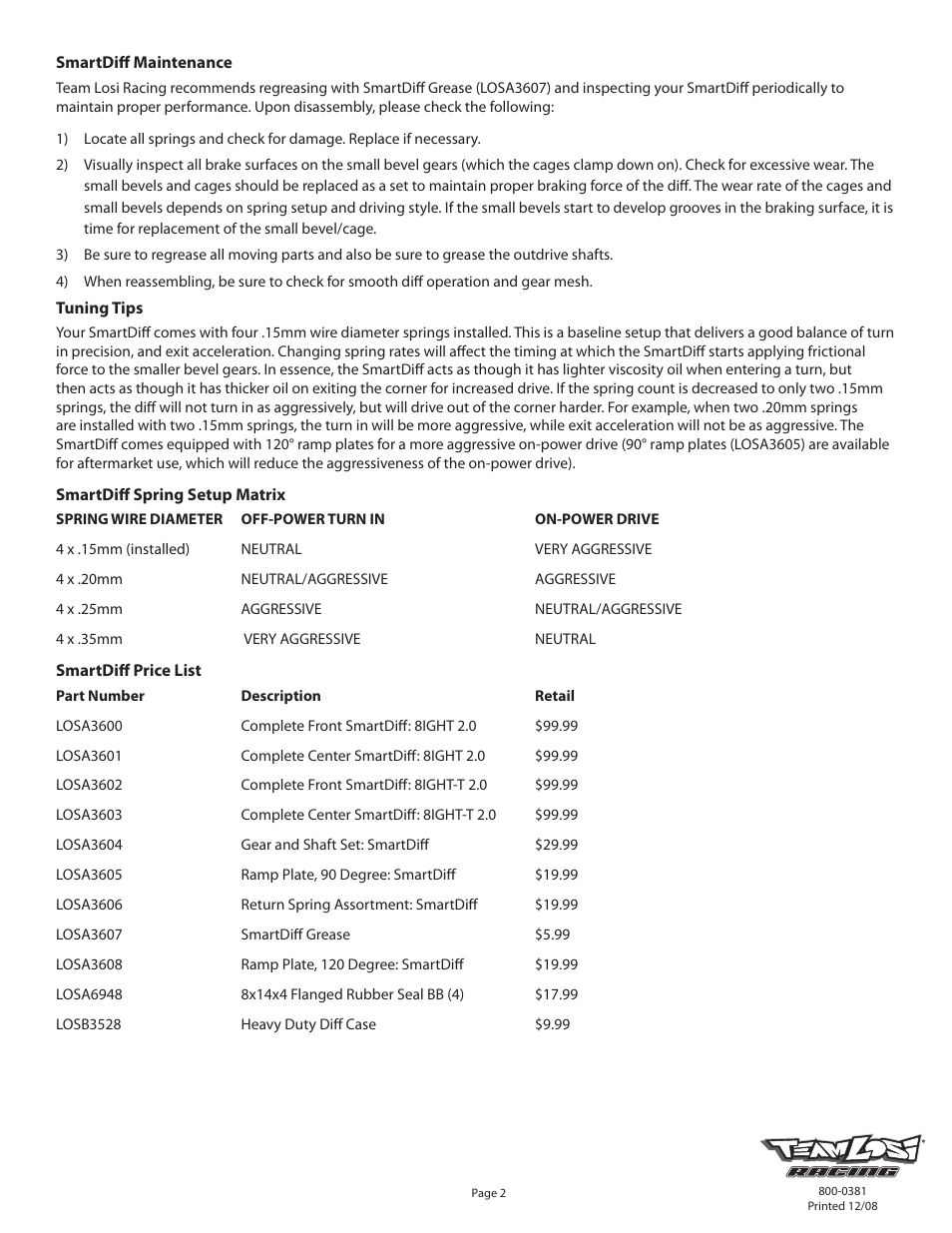 Losi LOSA3603 User Manual | Page 2 / 2