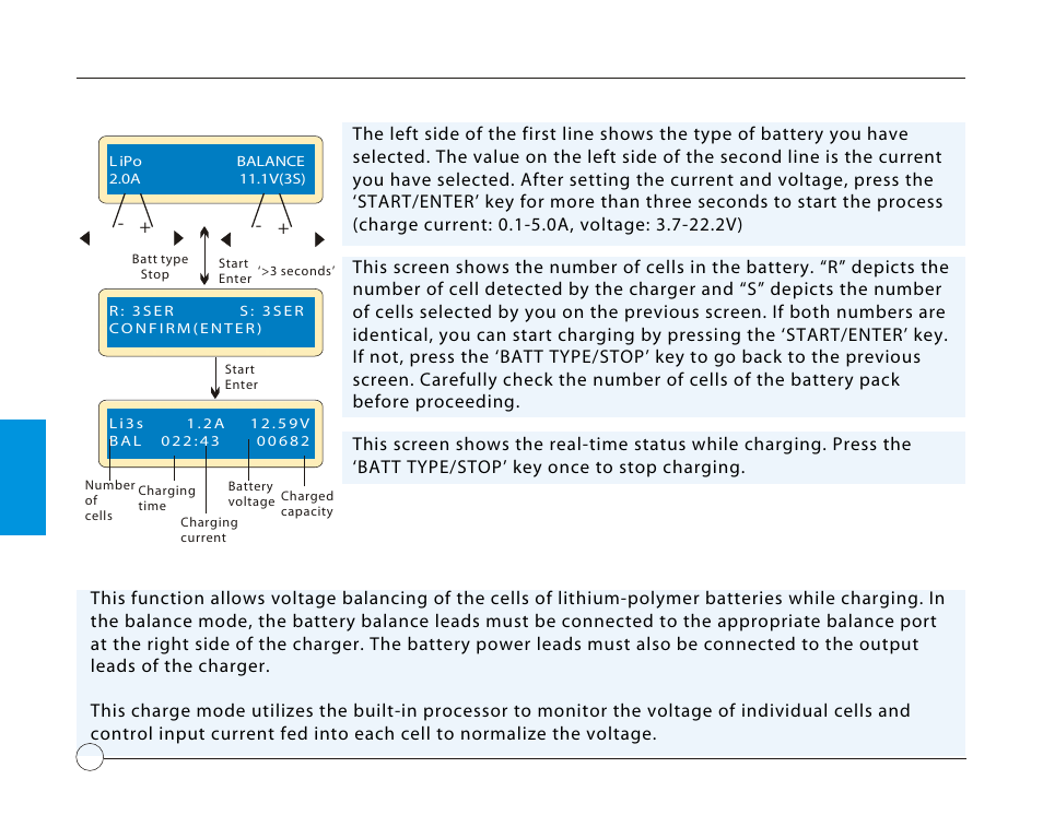 Charging a lithium battery in balance mode, Charging a lithium battery | Losi LOSB9606 User Manual | Page 18 / 37