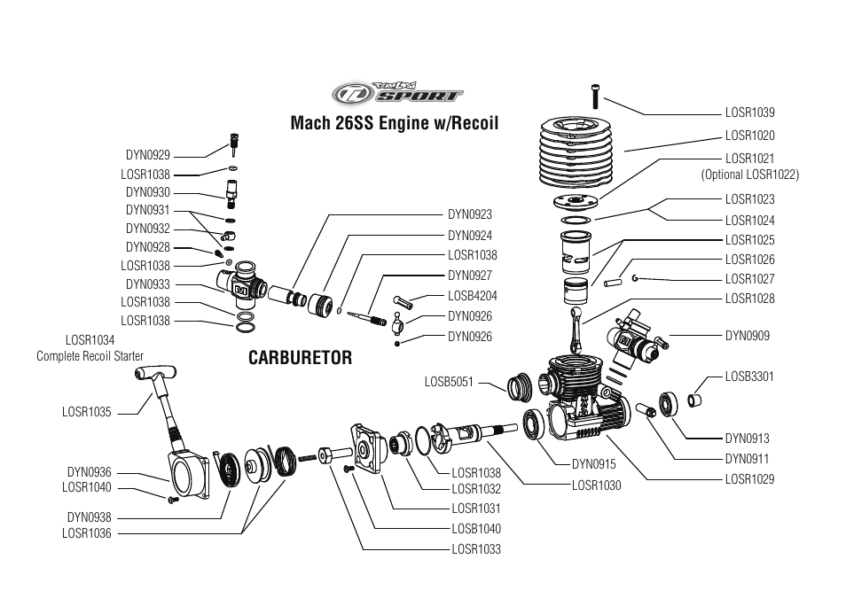 Carburetor mach 26ss engine w/recoil | Losi LOSR1001 User Manual | Page 4 / 4