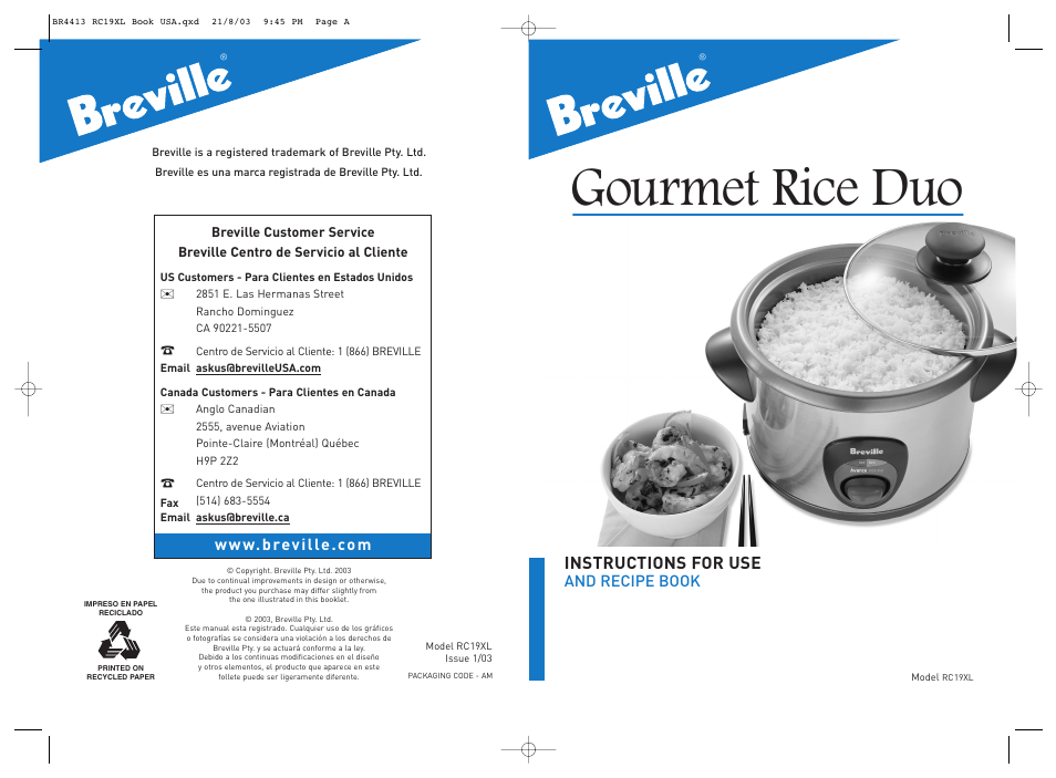 Breville RC19XL User Manual | 28 pages