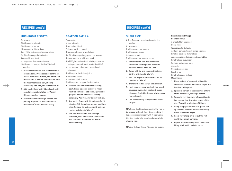 Recipes cont’d | Breville RC19XL User Manual | Page 10 / 28