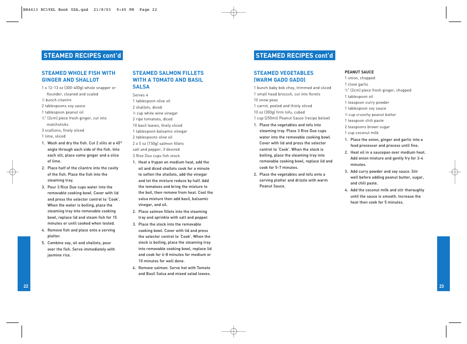 Steamed recipes cont’d | Breville RC19XL User Manual | Page 12 / 28