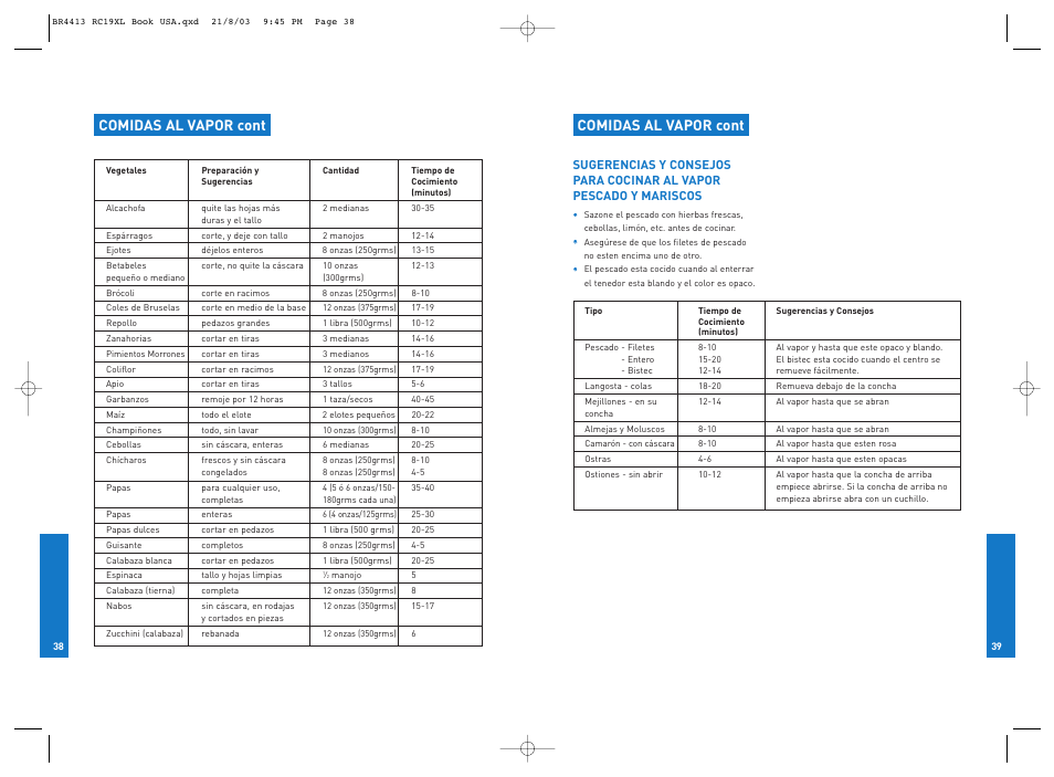 Comidas al vapor cont | Breville RC19XL User Manual | Page 20 / 28