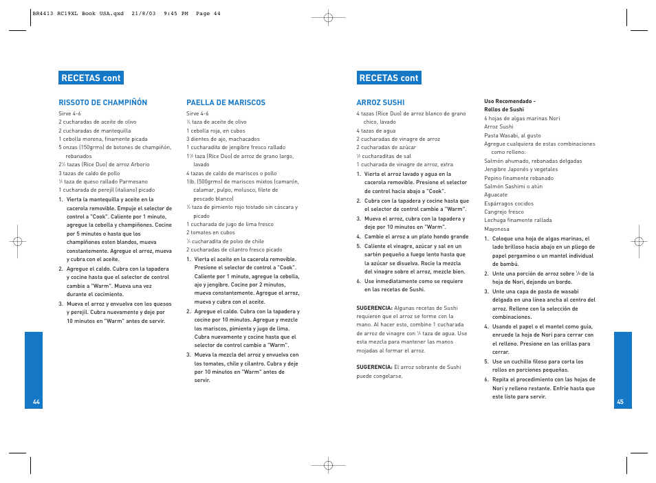 Recetas cont | Breville RC19XL User Manual | Page 23 / 28