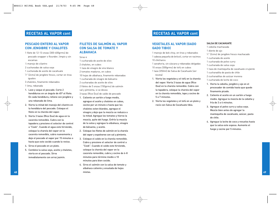 Recetas al vapor cont | Breville RC19XL User Manual | Page 25 / 28
