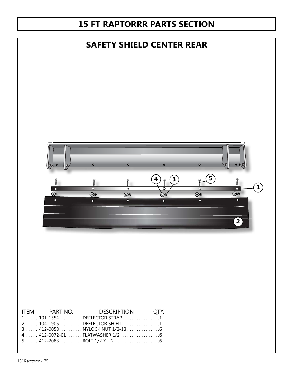 Safety shield center rear | Modern AG 15' Raptor User Manual | Page 75 / 99